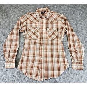 Vintage Levi Strauss Big E Pearl Snaps Batwing Plaid Sawtooth Shirt Size Medium